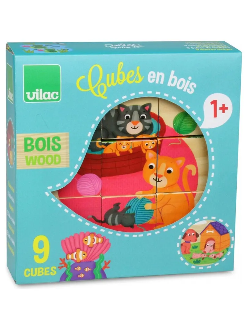 9 Cubes En Bois Animaux Vilac - N/A