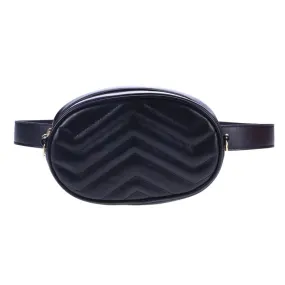 Sac Ceinture Matelassé Chevron Noir JANE - Shine Boutique